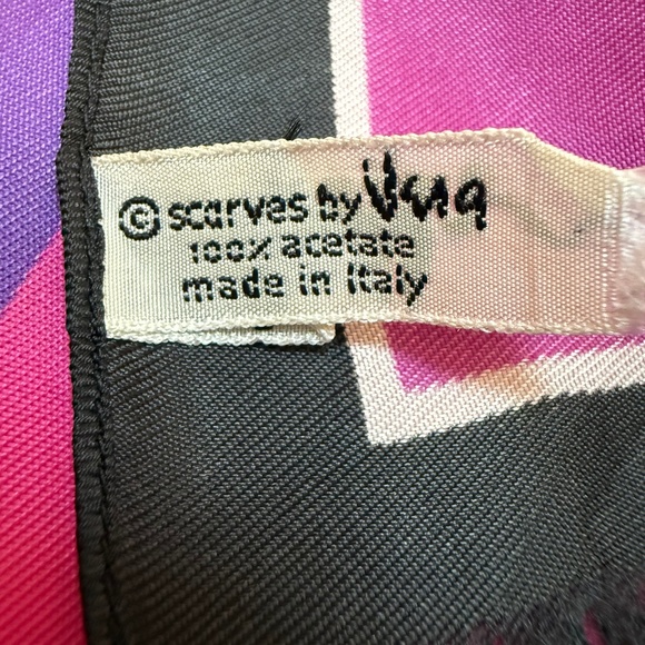 Vera Neumann Vintage Italian Acetate Scarf 🇮🇹 – Pink & Purple Floral Burst - Picture 7 of 9